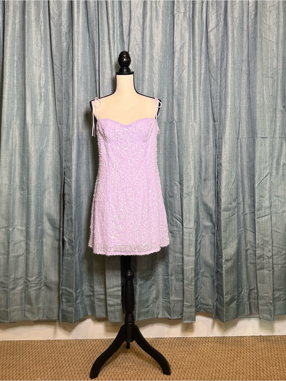 Beginning Boutique Lilac Sequin Tie-Strap Mini Dress
